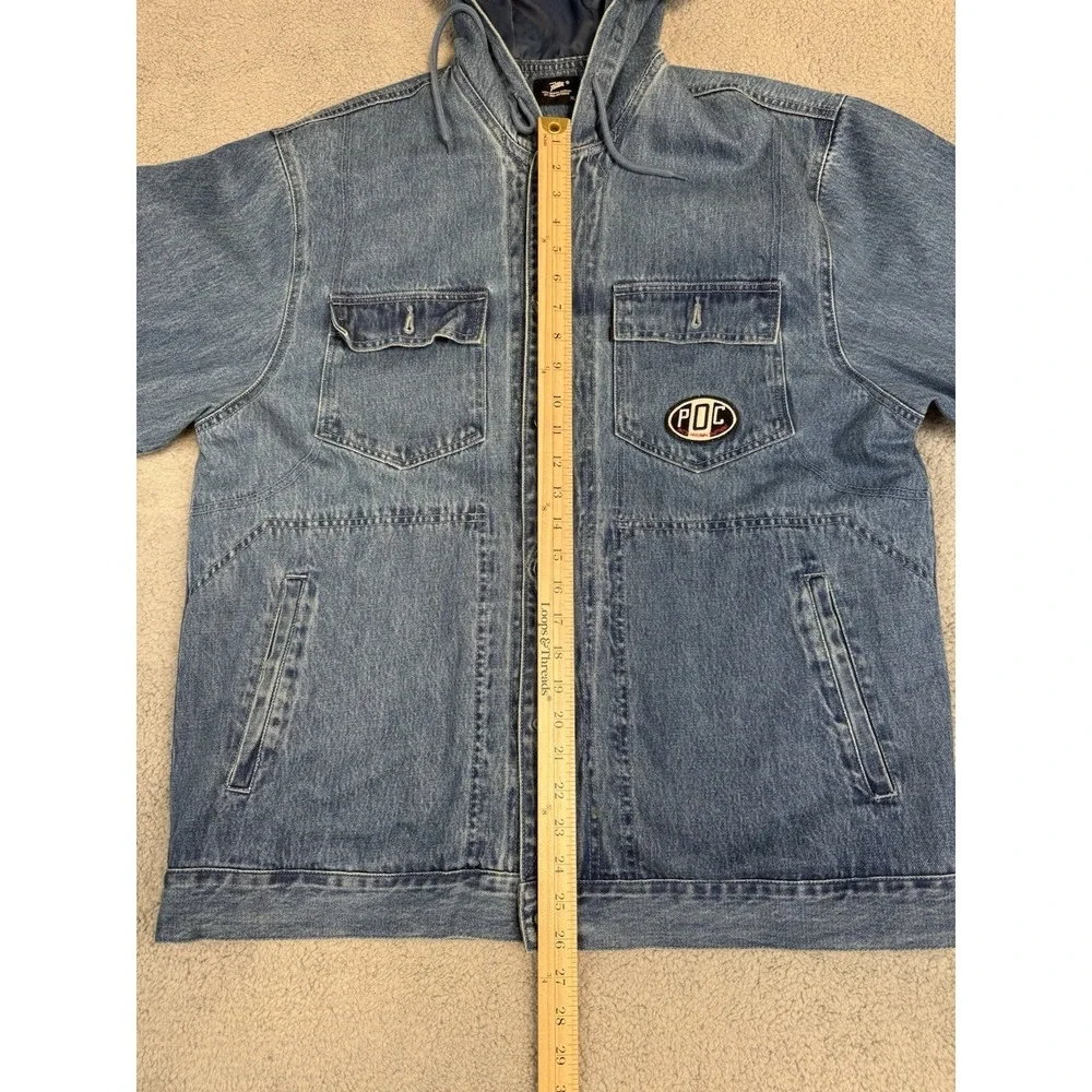 Patta Workwear Denim Jacket Mens XL Light Blue Embossed Logo Pockets Hooded Rare